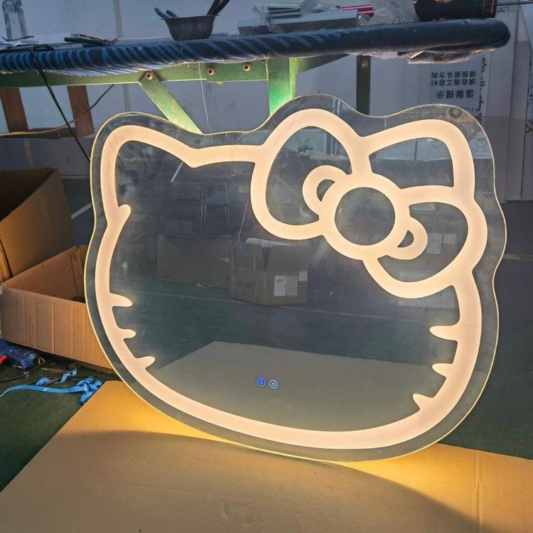 琪艺 Kitty猫卧室梳妆用圆形镜 LED触摸挂壁镜发光浴室镜定制