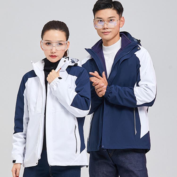 企业冲锋衣两件套保暖冬季工作服定 制三合一外卖工装印绣logo