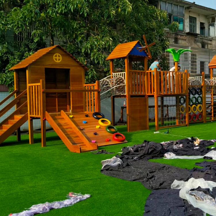幼儿园木制滑梯室外组合游乐设备儿童户外大型木质荡桥拓展攀爬架