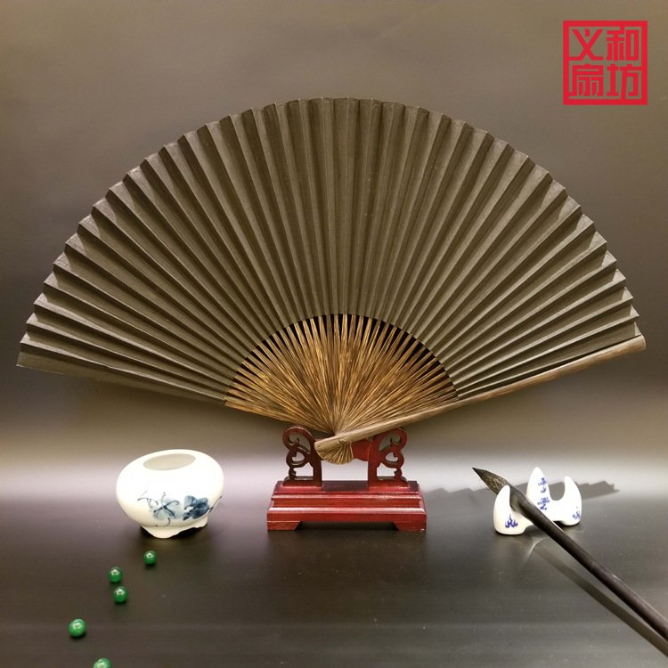 批发黑纸扇全棕9寸40茄礼品工艺扇子纯 居家日用