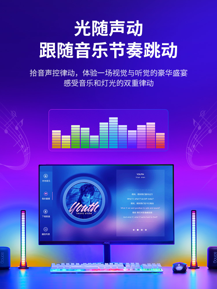 汽车内氛围灯充电rgb拾音灯led音乐音频声控节奏车载音响气氛灯条