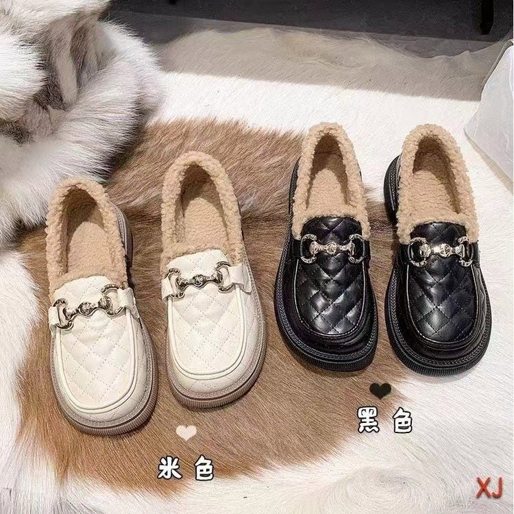 秋冬新款简约加绒乐福鞋女棉鞋休闲款一脚蹬批发断码尾货一手货源