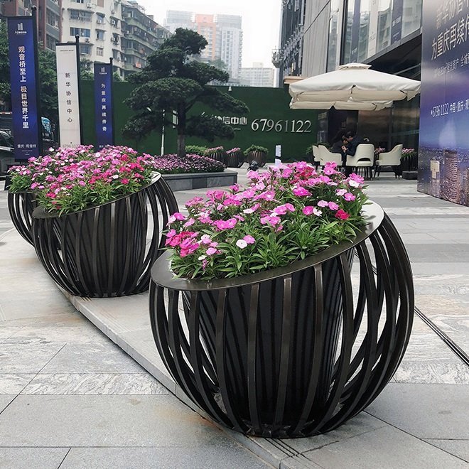 酒店室外不锈钢花箱景观园林花盆金属搭配种花花槽可定制logo