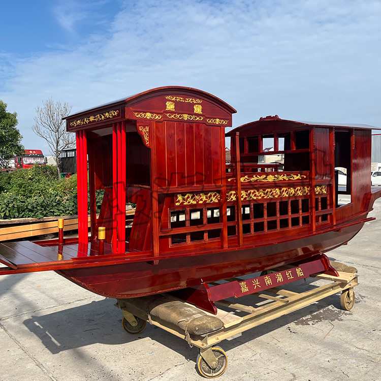 纯手工定制景观装饰红船模型 展览馆参观红船 水上餐饮聚会红船画舫