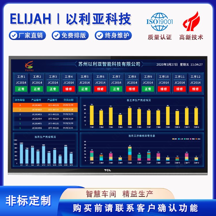 定制全彩mes系统车间生产状态管理andon安灯异常呼叫软件工业4.0