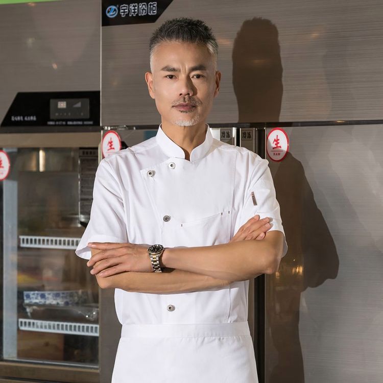 酒店厨师薄款工作服男大码餐厅后厨房纯白厨师服长袖工衣双排