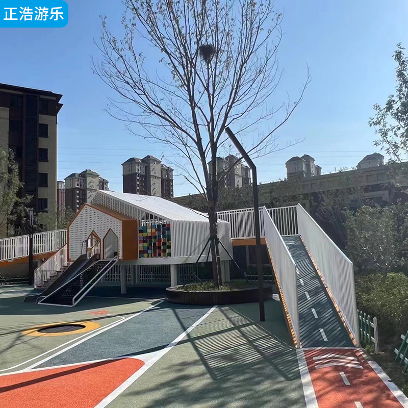 户外景区大型廊桥不锈钢滑梯组合 小区公园爬网游乐设备定制