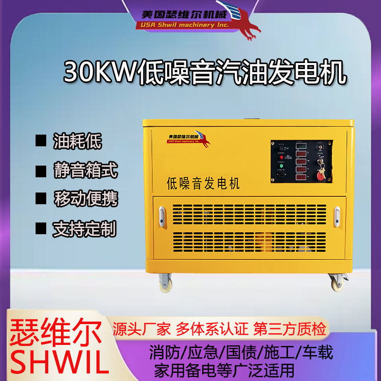 30KW低噪音汽油发动机组 SW30KWQY 瑟维尔 纯铜电机 ATS自启停