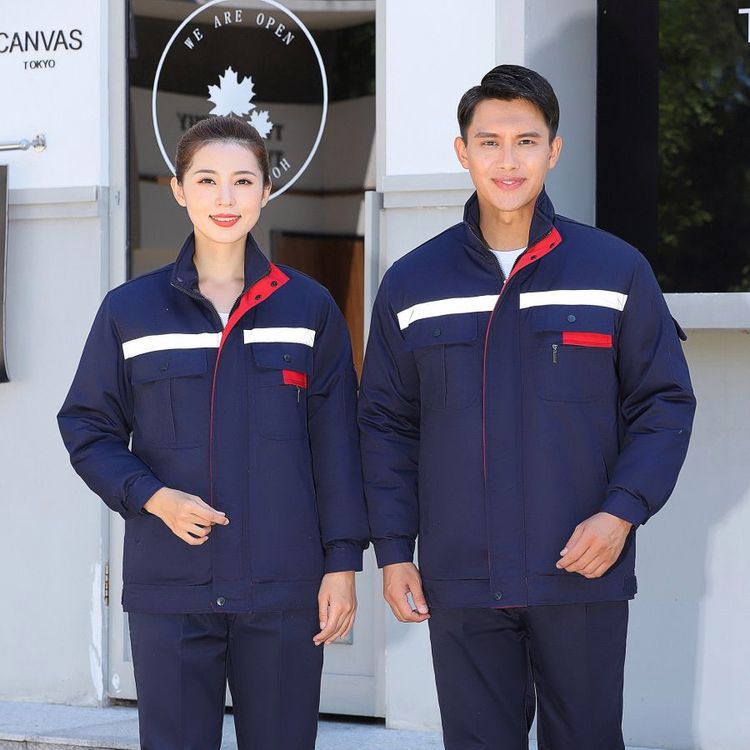 冬季工作服纯棉衣服定制 海源依尚可拆卸加厚保暖夹克带反光条