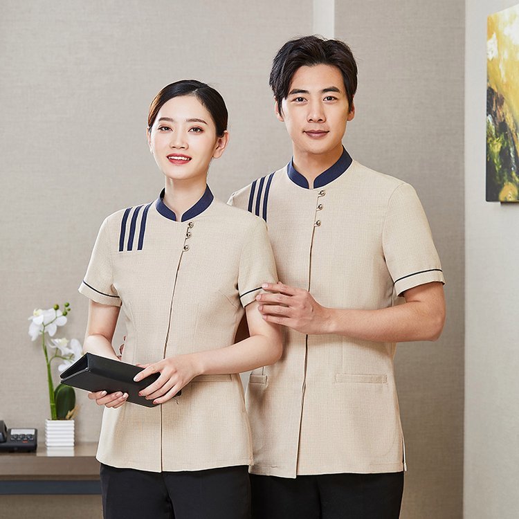 宾馆客房服务员纯棉保洁工作服夏T恤酒店物业透气保洁服短袖上衣