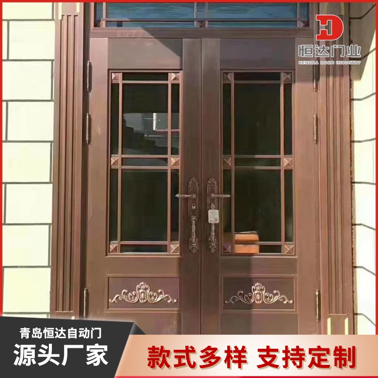 出口玻璃别墅纯铜门 钢铜门 防盗双开门 别墅大门对开门 恒达门业