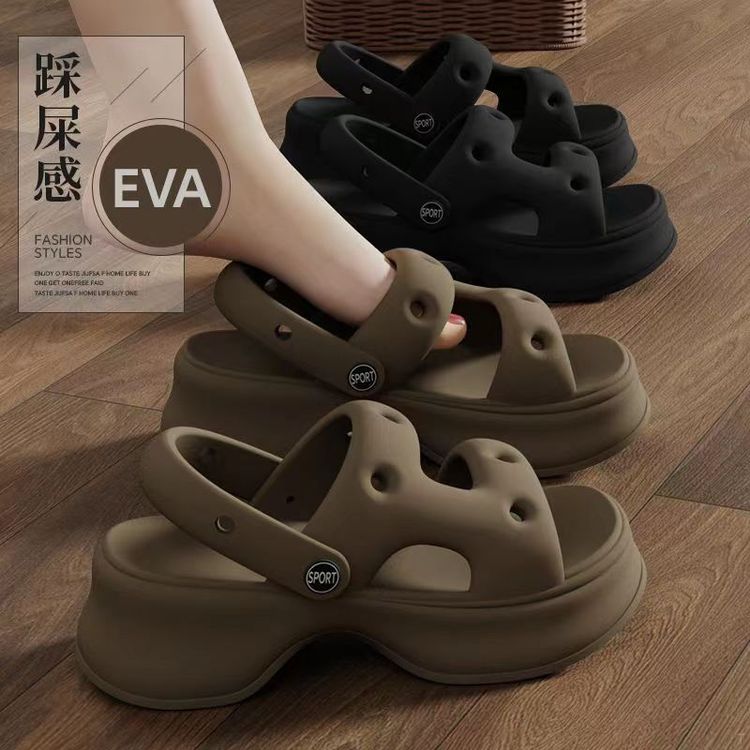 2024春夏新款休闲网红增高凉鞋eva防滑厚底两穿简约罗马鞋女外穿