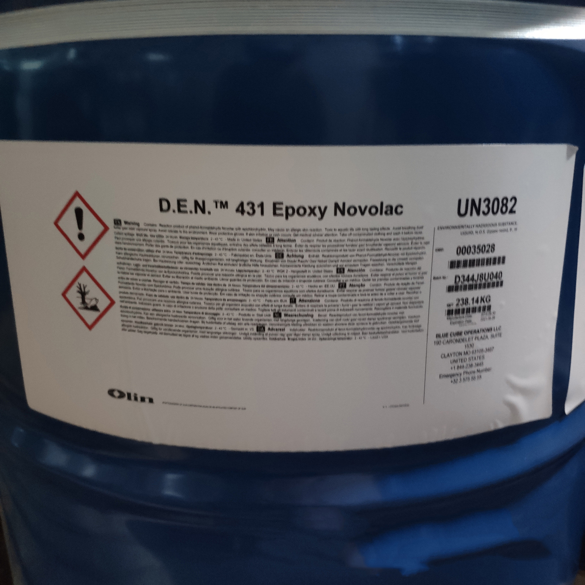 美国Olin 酚醛环氧树脂DEN425 431 438 439 灌装和封装 多聚化学