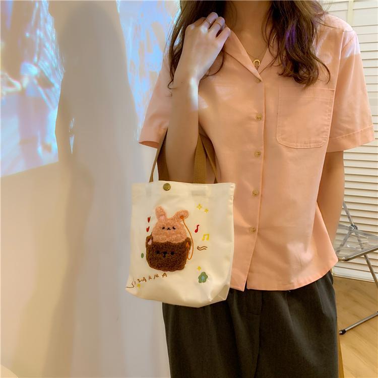 富源帆布袋个性日式原创软萌帆布包可爱小动物刺绣手提包女学生大容量环保袋工厂直销