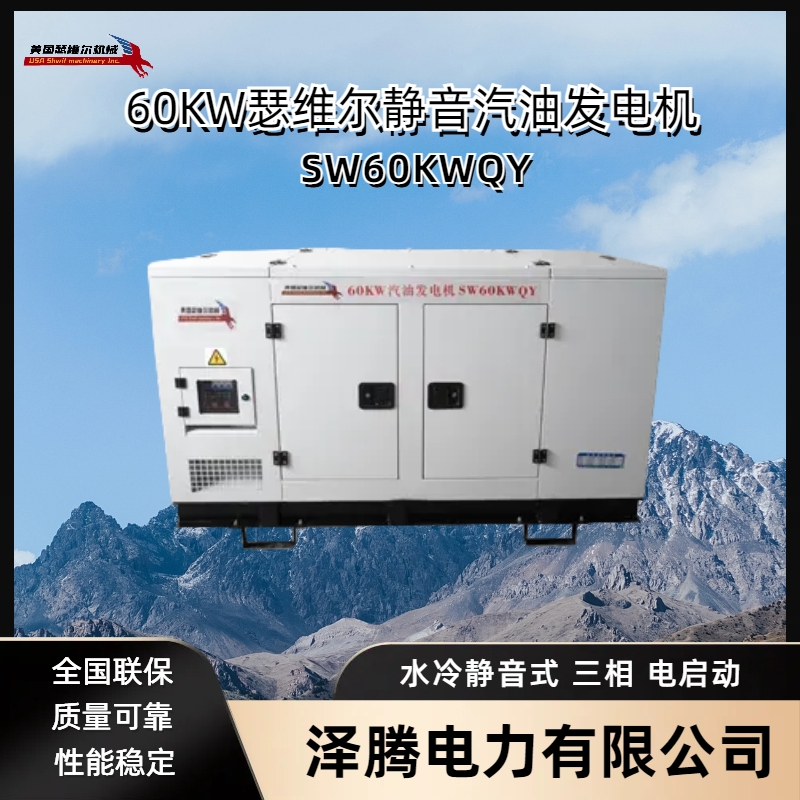 60KW静音汽油发电机组 SW60KWQY 美国瑟维尔机械 质保三年