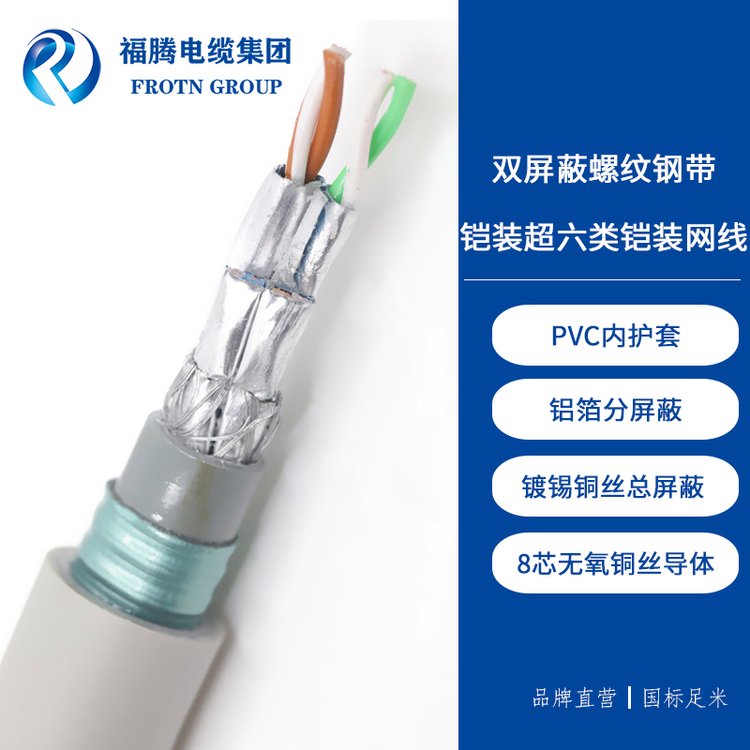 福藤ZR-FTP53 CAT6A超六类灰色阻燃螺纹钢带铠装网线