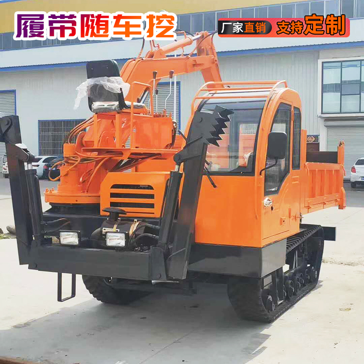 农村可推土挖吊随车挖 带破碎功能挖掘机 液压助力转向挖掘运输车