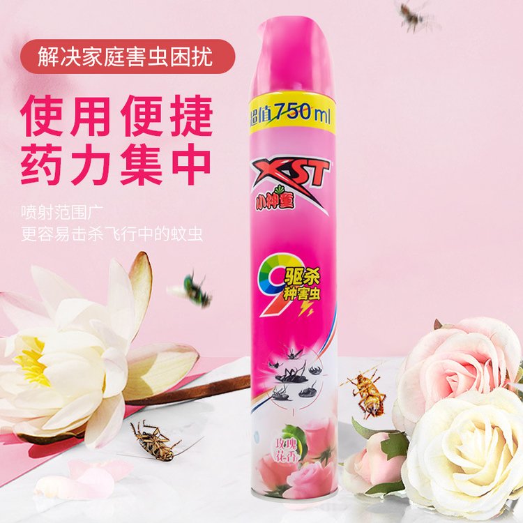 工厂供应室内玫瑰花香型气雾驱蚊剂750ml 家用喷雾杀虫剂XST631
