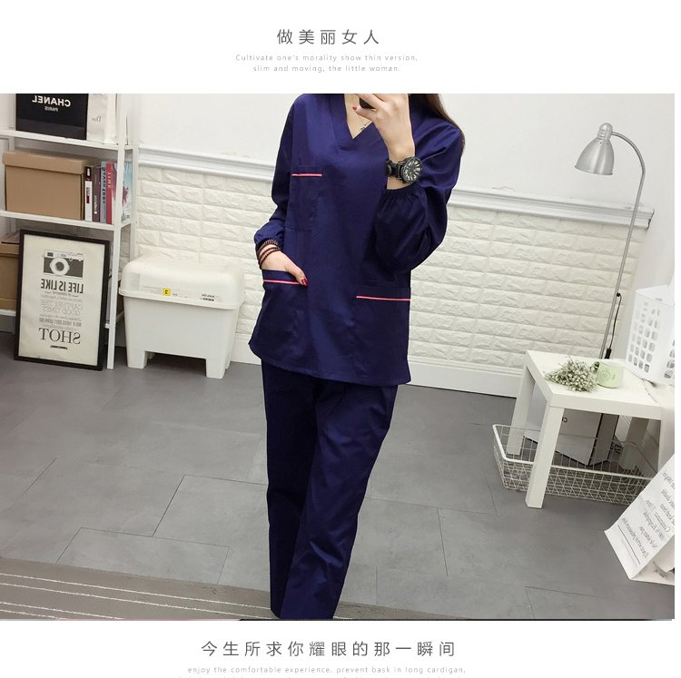 洗手衣短袖藏蓝手术衣美容院医生工作服 手术室刷手服套装