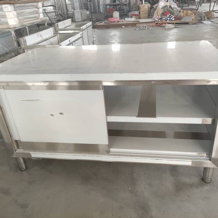 不锈钢操作台 加厚拉门工作台双层单通储物打荷台可定制