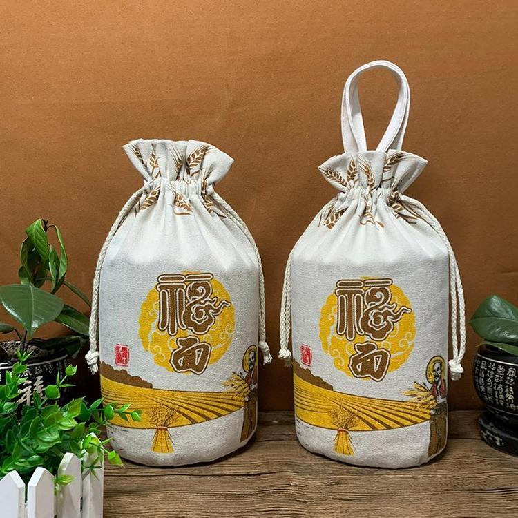 精致面粉帆布袋富源简约大容量环保棉布抽绳束口袋可印制logo图案工厂直销
