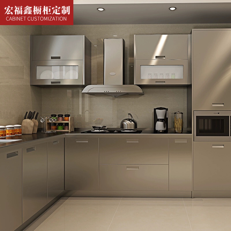 简易组装厨房 经济型家用不锈钢橱柜定制 厨房柜灶台柜一体