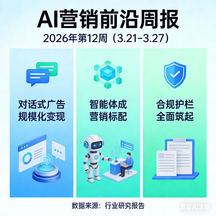 AI营销前沿周报｜2026年第12周（3.21–3.27）：对话式广告规模化变现，智能体成营销标配，合规护栏全面筑起
