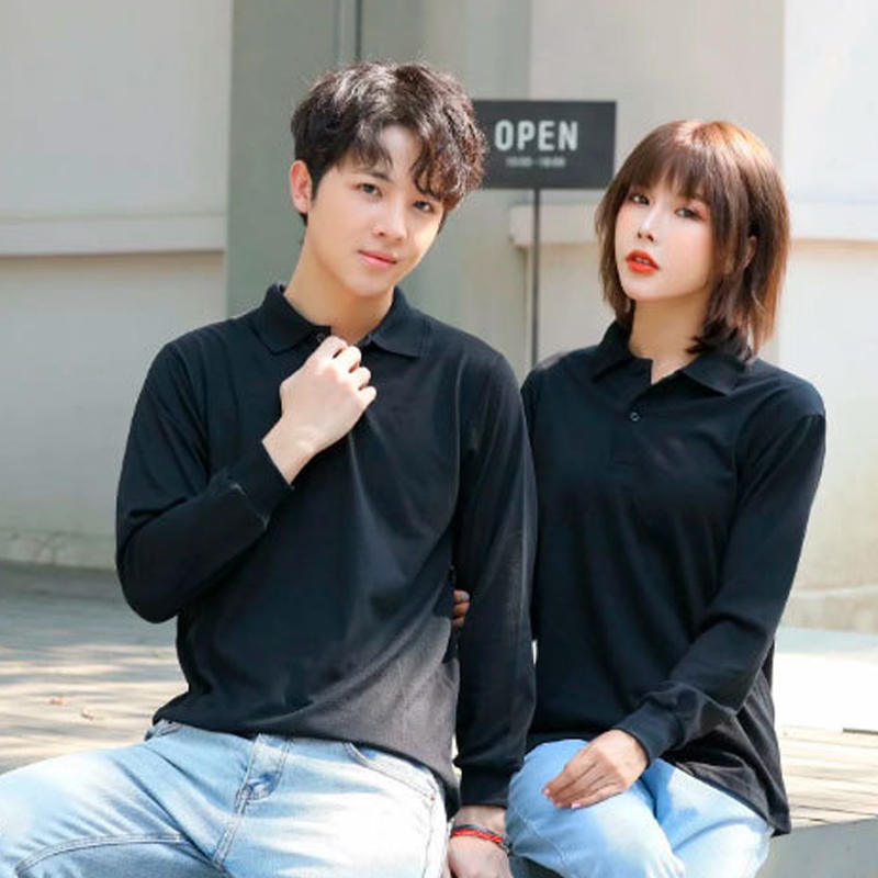蚕丝棉纯色长袖POLO衫男女同款工作服团体服定制一件起订