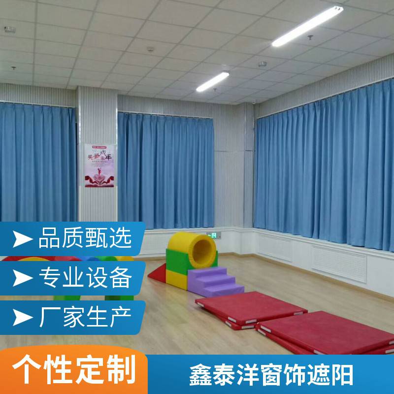 幼儿园 学校窗帘 体育馆 报告厅电动布艺遮阳帘 定制安装