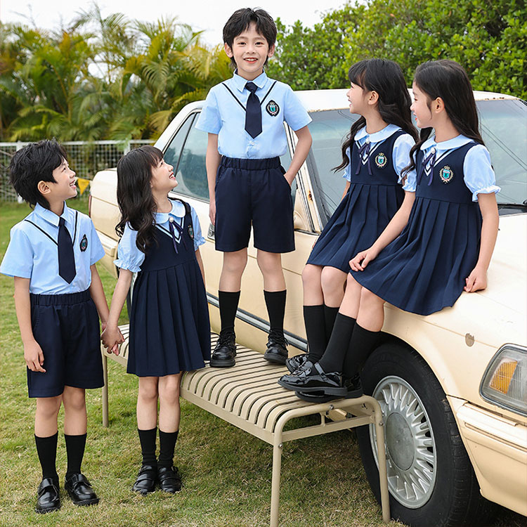 幼儿园园服照摄影服夏季短袖 英伦风衬衫小学生一年级班服