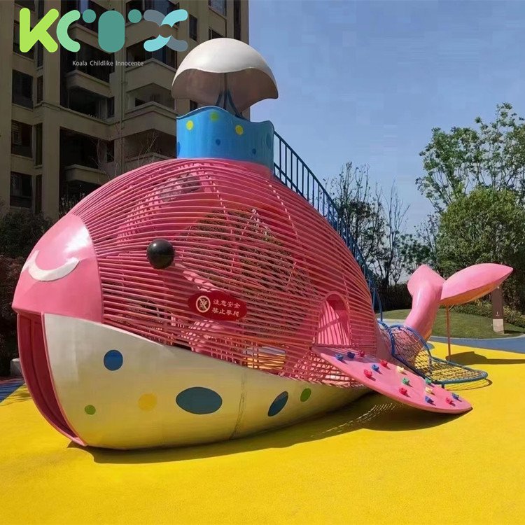 粉色鲸鱼儿童滑滑梯 户外海盗船攀爬架 大型景区游乐设备