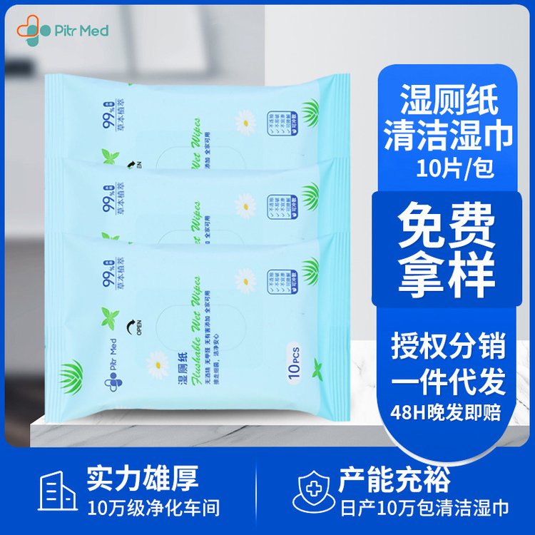 加工定制EDI超纯水卫生湿厕纸擦屁屁母婴可用可丢马桶可分解10抽