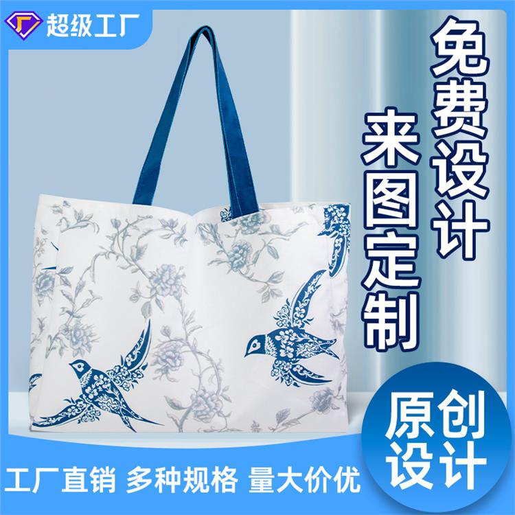 国风防水帆布包定制大容量文艺棉布袋热升华满版印原创定做帆布袋