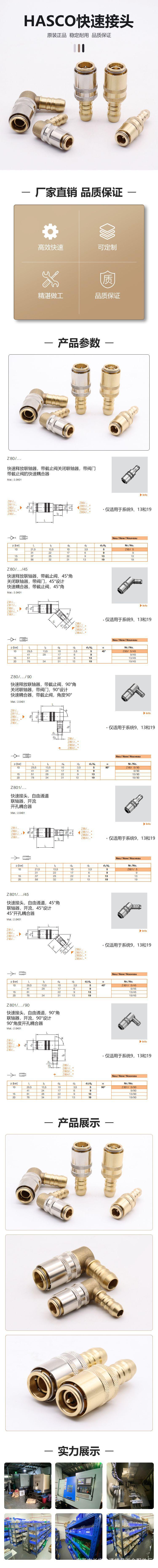 HASCO黄铜防水快速接头