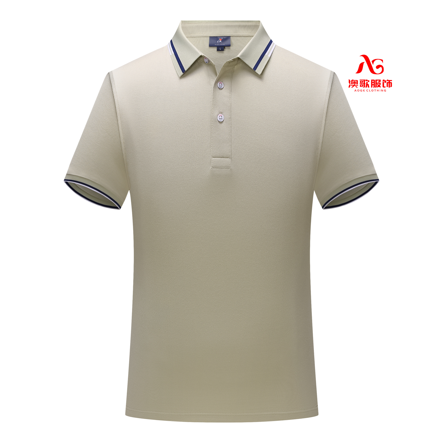 33002#50%棉条纹团体服三杠短袖POLO衫 商务短袖