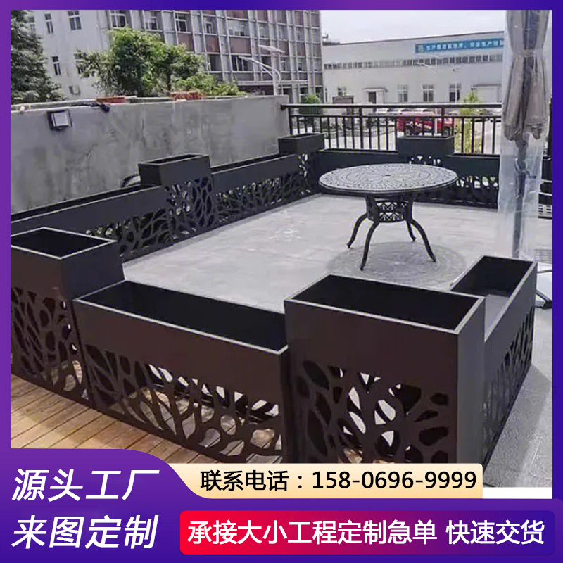 咖啡店室外花槽 印花LOGO 休闲区绿植外摆 镀锌板智慧花箱