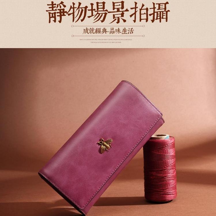 富源女士钱包紫色牛皮长款时尚休闲手拿包多功能大容量优雅复古厂家直销